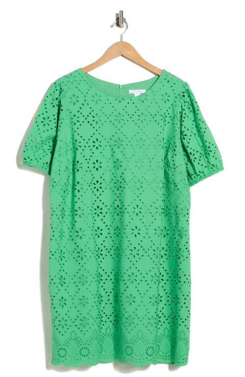 Puff Sleeve Embroidered Shift Dress (Plus)