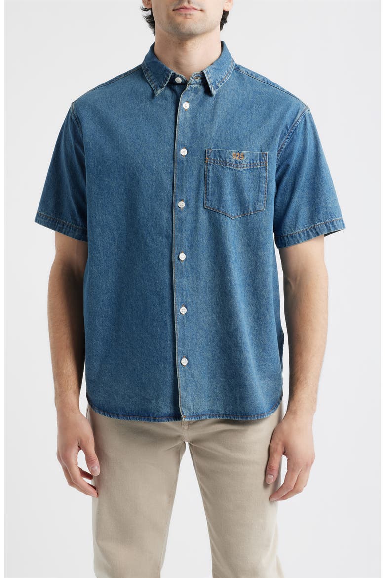 Dad's Short Sleeve Denim Button-Up Shirt, Main, color, DENIM BLUE
