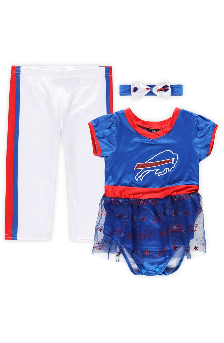 JERRY LEIGH Girls Infant Royal Buffalo Bills Tailgate Game Day Bodysuit with Tutu, Headband & Leggings Cheerleader Set, Main, color, 