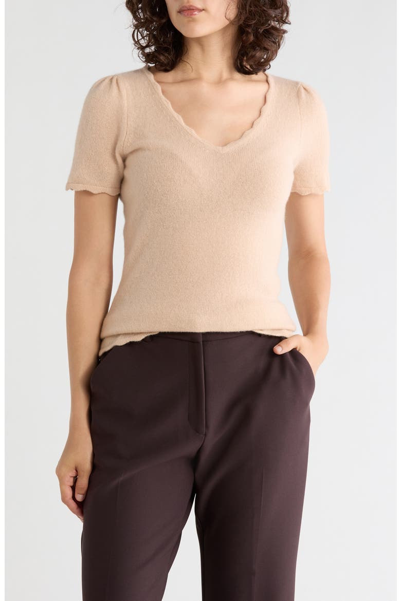Scallop Edge Cashmere Sweater, Main, color, CAMEL