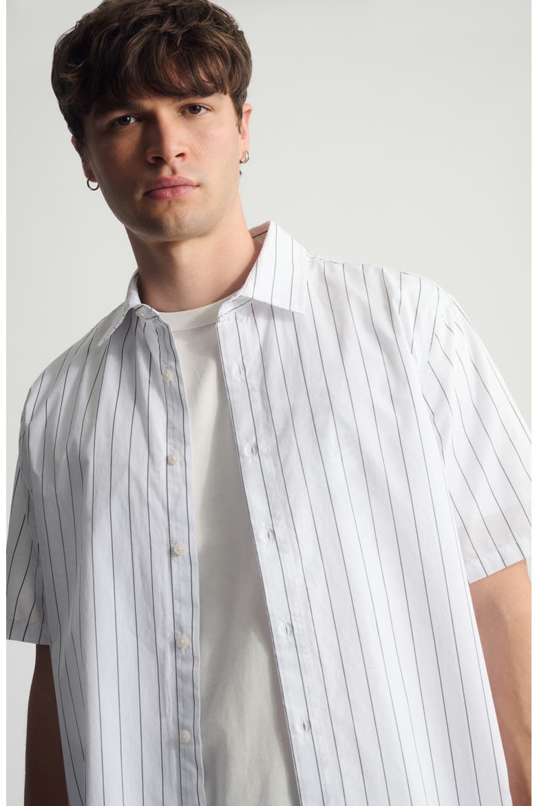 Stripe Short Sleeve Cotton Button-Up Shirt, Alternate, color, CASTLEROCK