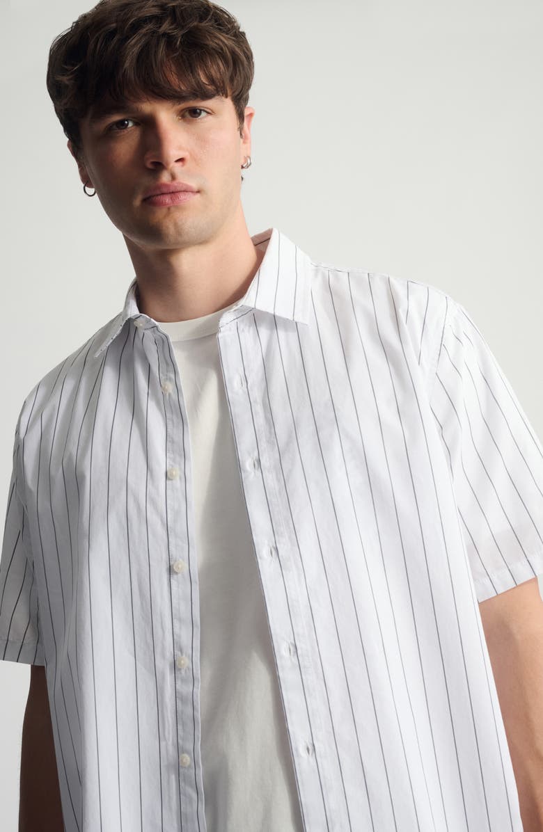 Brooklyn Industries Stripe Short Sleeve Cotton Button-Up Shirt, Alternate, color, Castlerock