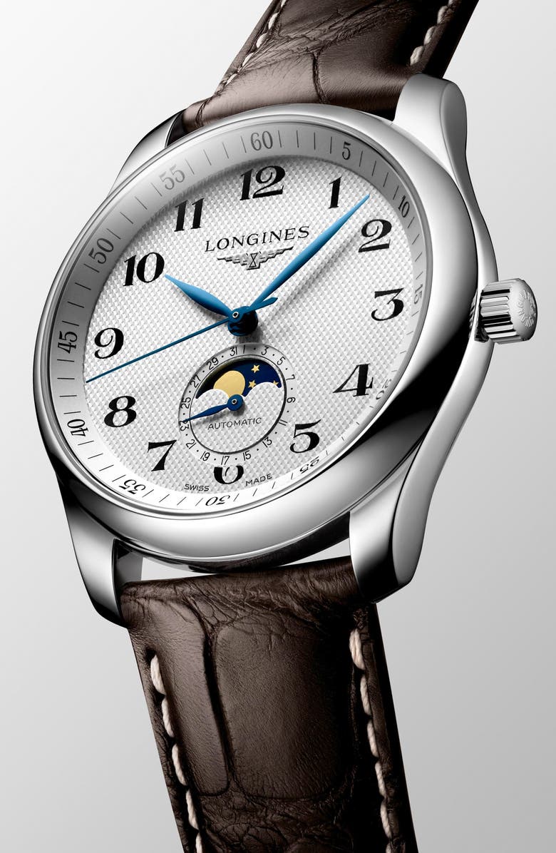 Longines MASTER AUTOMATIC LEATHER STRAP, Alternate, color, White/Brown