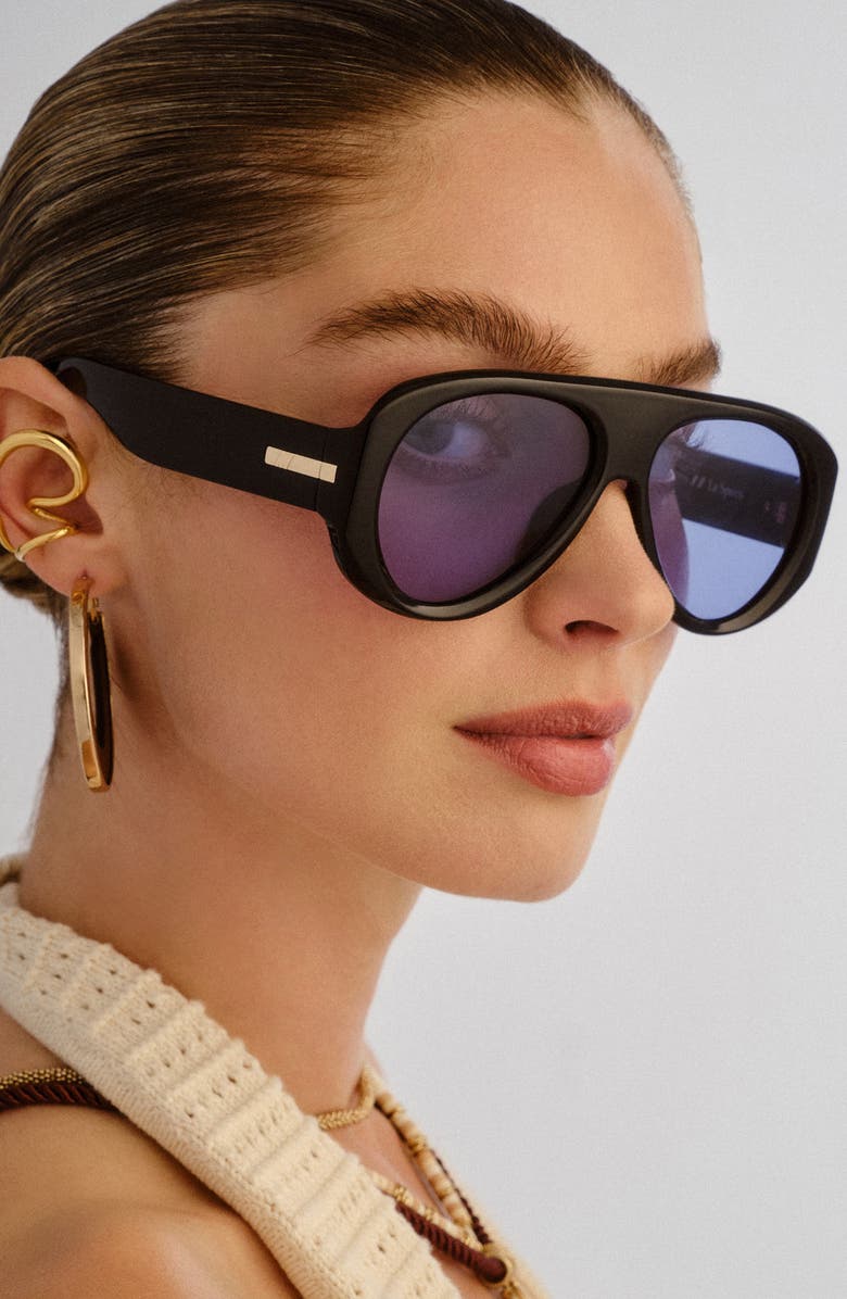 Le Specs Dream Boat 57mm Aviator Sunglasses, Alternate, color, Black / Blue Mono