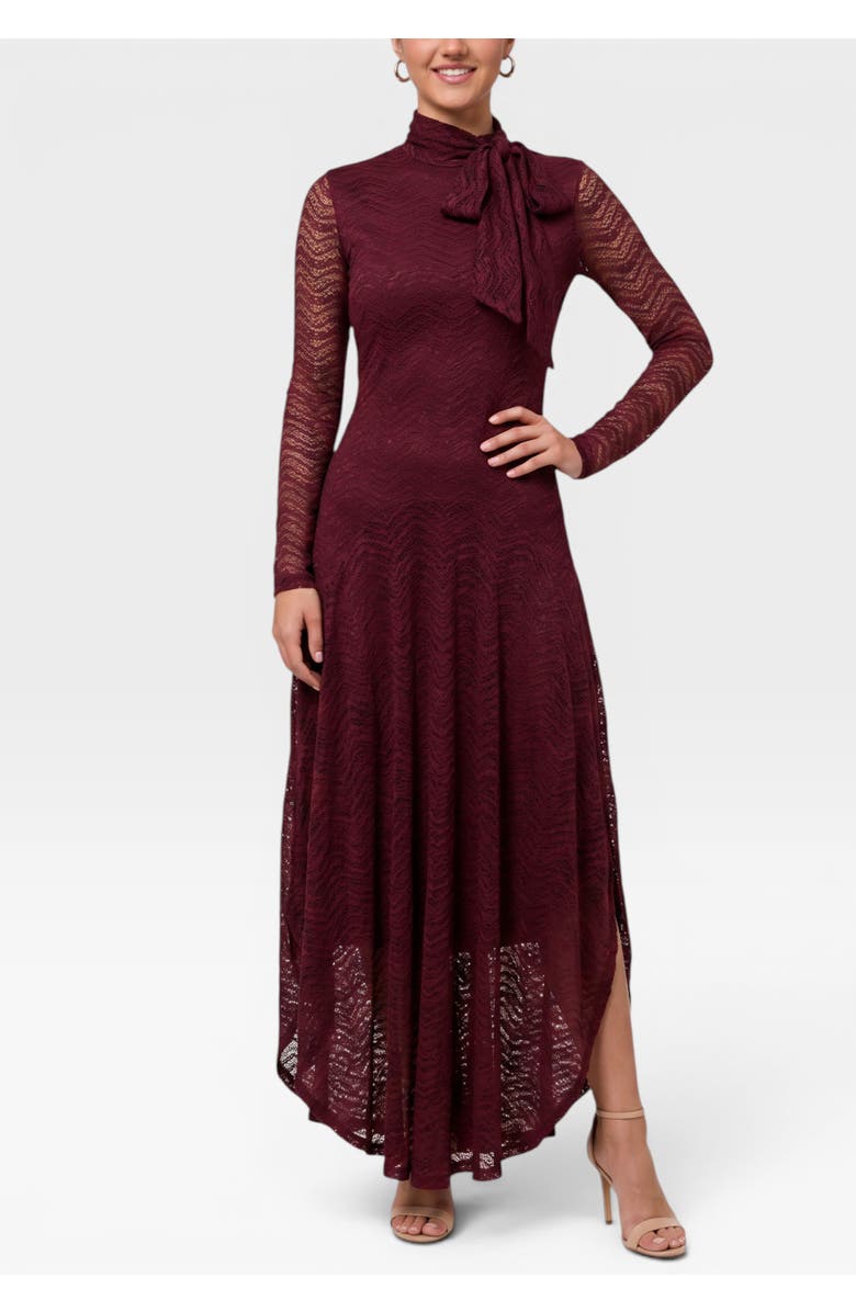 RACHEL Rachel Roy Beatrice Long Sleeve Lace Maxi, Main, color, Dark Red