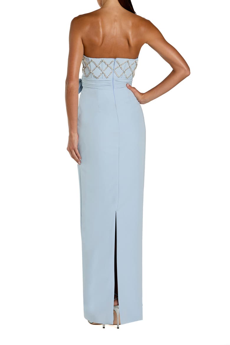 Strapless Crepe Embellished Bustier Gown With Bow, Alternate, color, Powder Blue