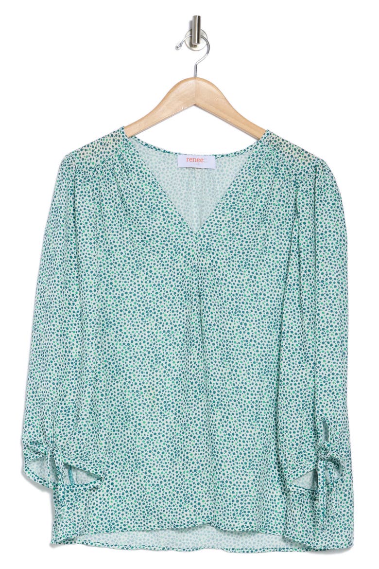 Dot V-Neck Long Sleeve Top, Alternate, color, GREEN