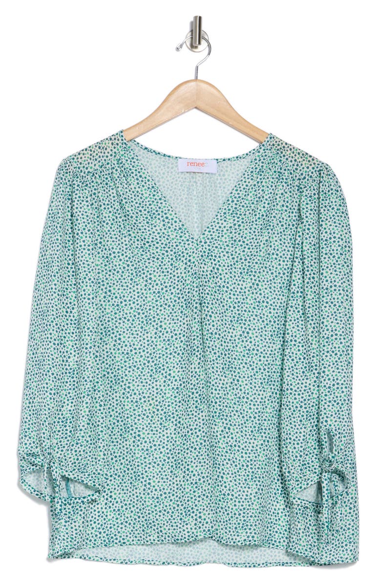 Renee C Dot V-Neck Long Sleeve Top, Alternate, color, Green