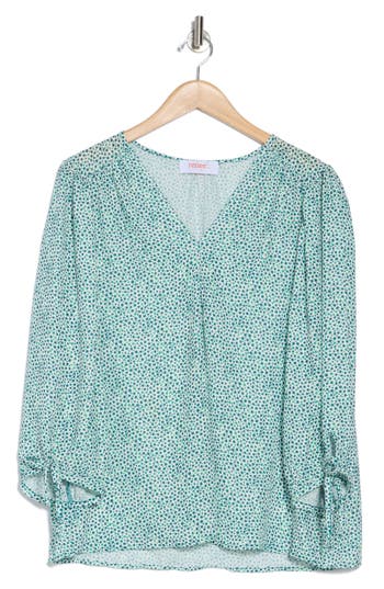 Renee C Dot V-neck Long Sleeve Top In Green