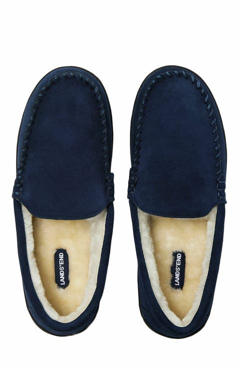 Wide Width Fuzzy Lined Suede Moccasin Slippers