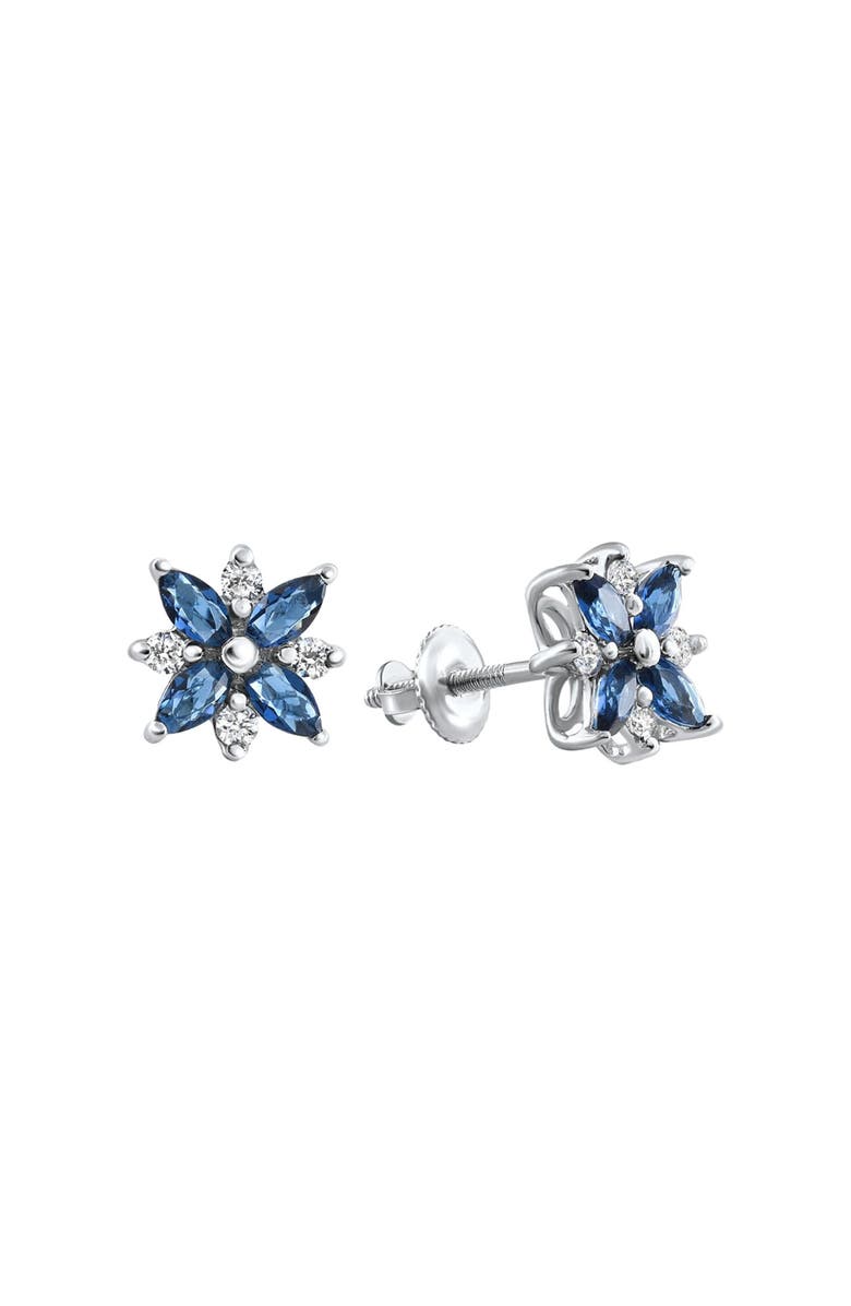 Bliss Diamond .60Ct Petal Marquise Blue Sapphire Diamond Studs Earrings Gold Lab Grown, Alternate, color, 14K White Gold