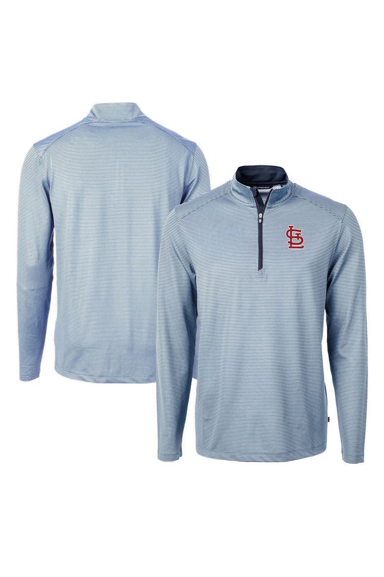 Men's Cutter & Buck Light Blue/Navy St. Louis Cardinals Virtue Eco Pique Micro Stripe Recycled Quarter-Zip Pullover Top, Alternate, color, Light Blue