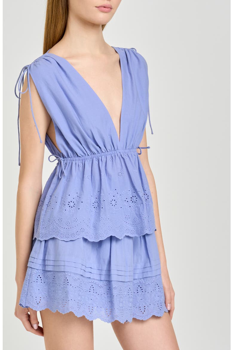 x Hannah Lovey Porter Goldie Eyelet Detail Cotton Miniskirt (Nordstrom Exclusive), Alternate, color, CHAMBRAY