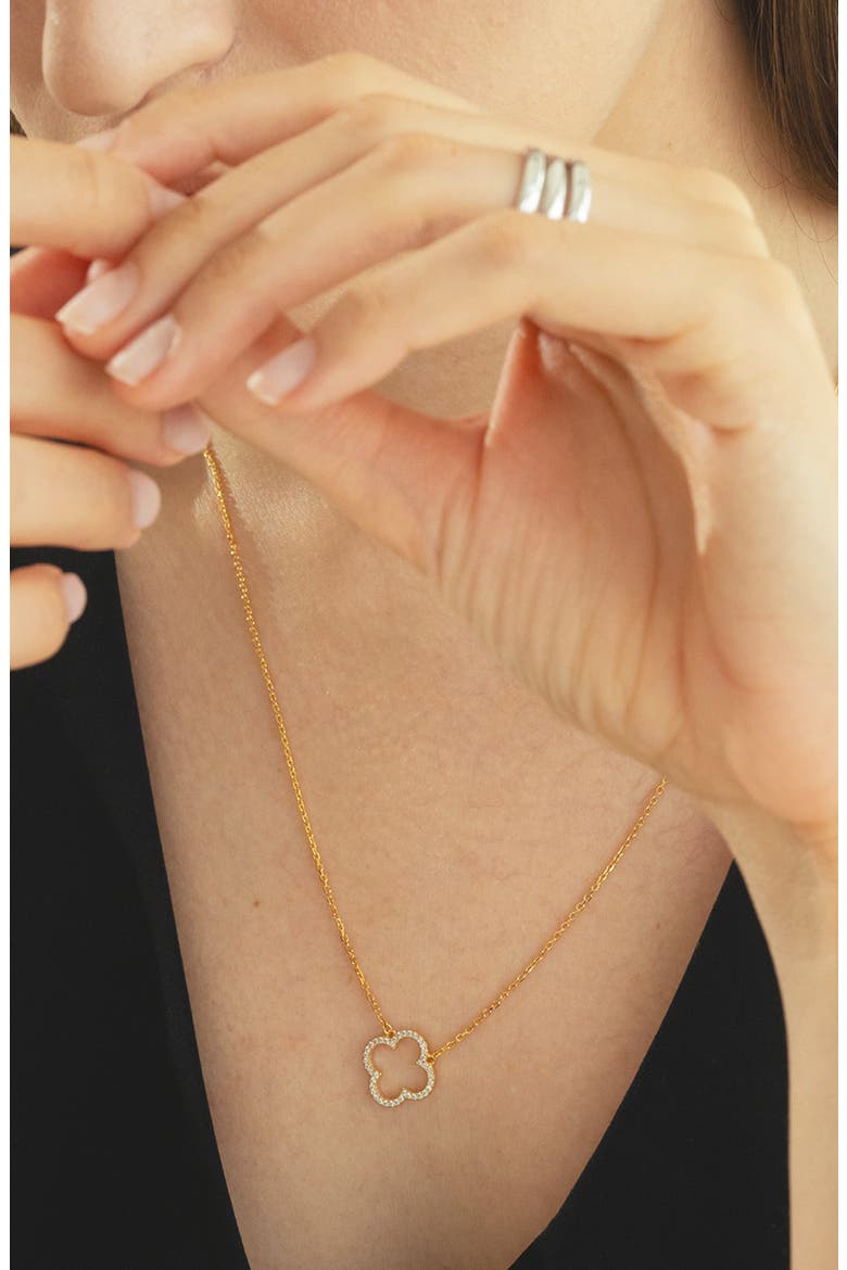 Sterling Silver 18k Gold Plated Aria Clover Necklace & Earrings Set Delicate, Alternate, color, Gold