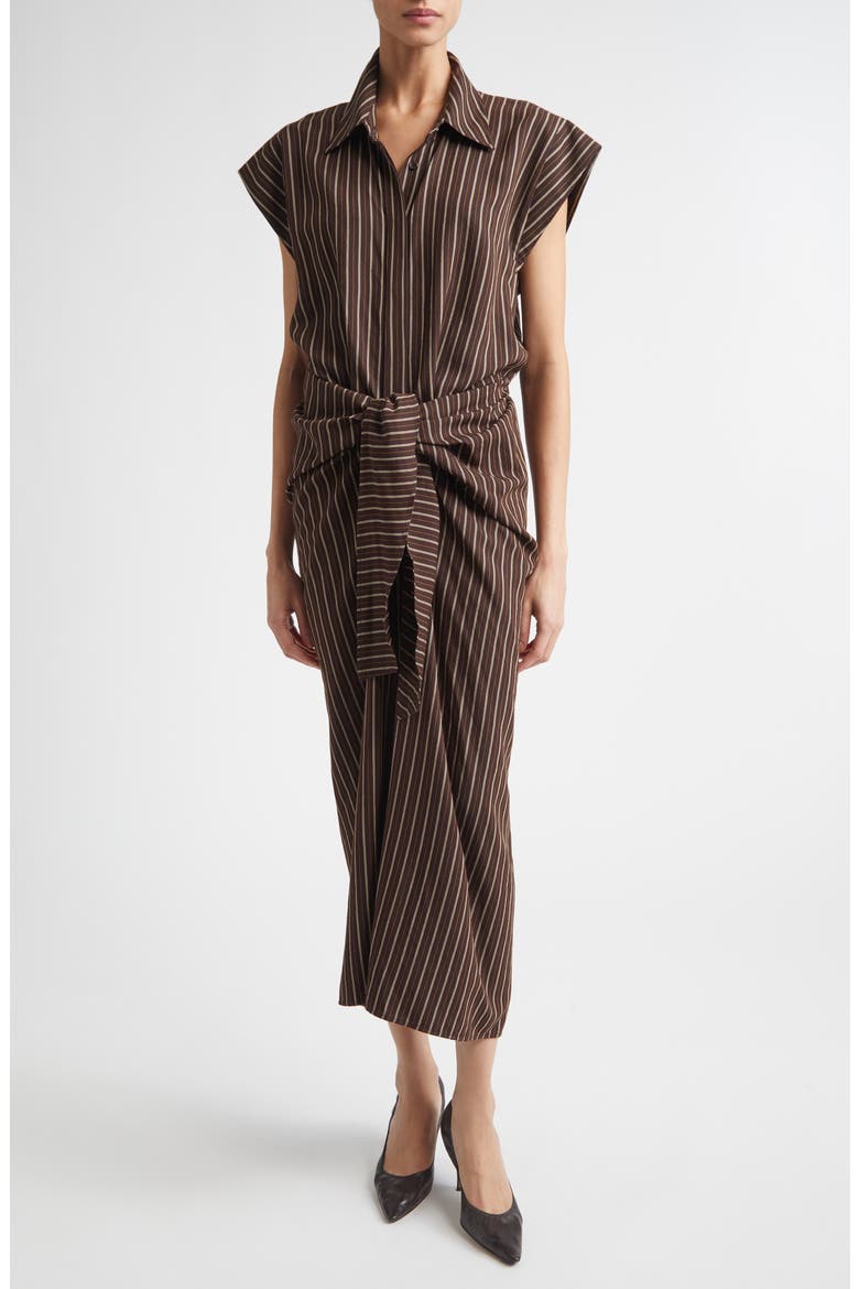 Emilia Stripe Tie Front Shirtdress, Main, color, GANACHE STRIPE