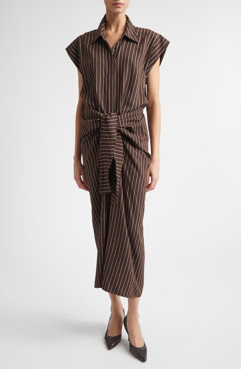 A.L.C. Emilia Stripe Tie Front Shirtdress, Main, color, Ganache Stripe