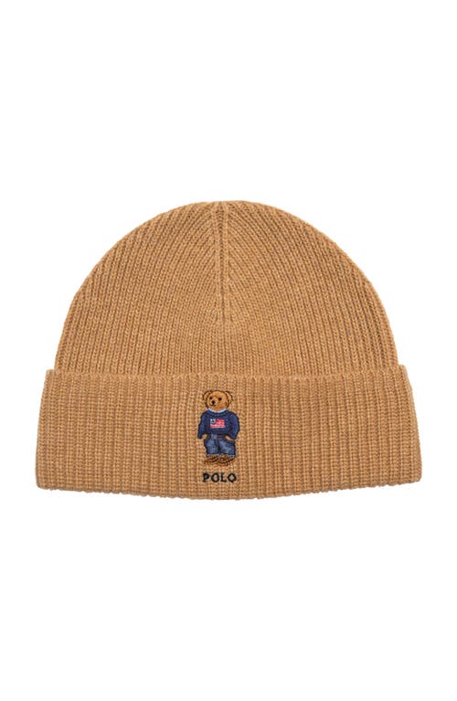 Polo Ralph Lauren Solid Flag Bear Beanie In Brown