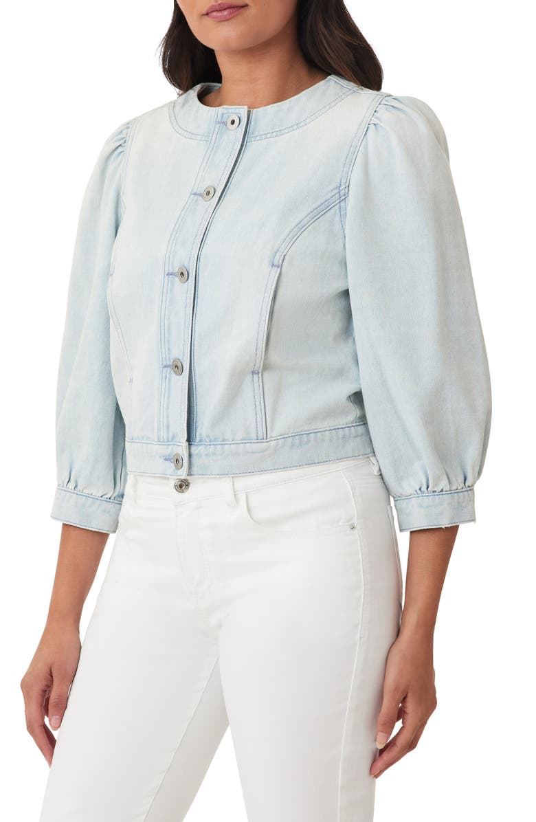 Kensie Collarless Crop Denim Jacket, Alternate, color, Saltwater
