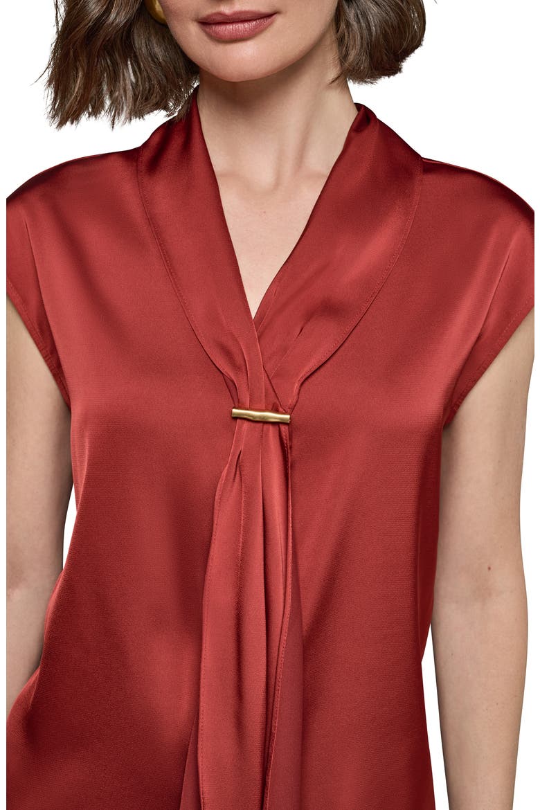 Bar Detail Satin V-Neck Blouse, Alternate, color, SUNBAKED