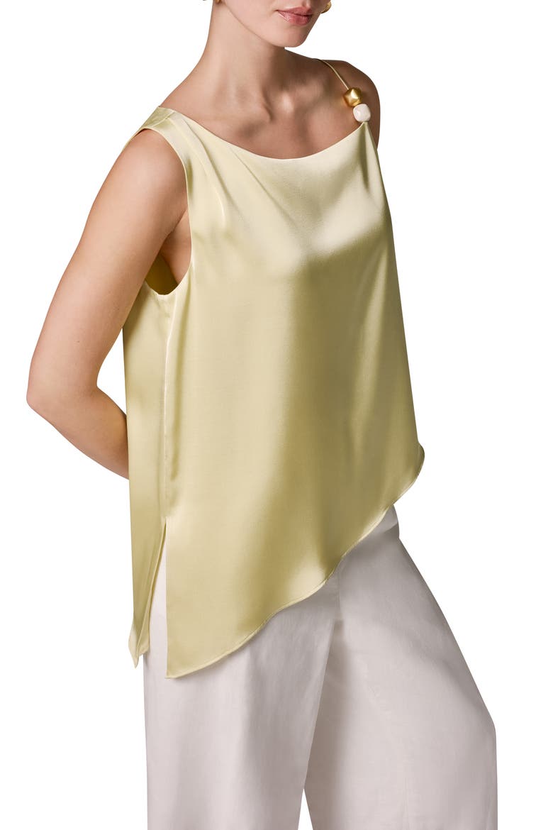 Beaded Asymmetric Sleeveless Satin Top, Alternate, color, CITRUS