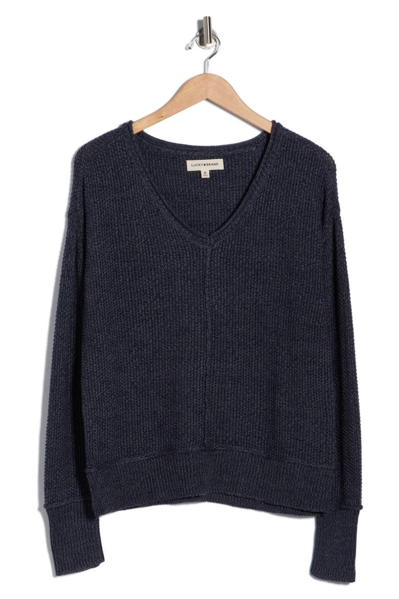 Textured V-Neck Sweater, Alternate, color, AMERICAN NAVY