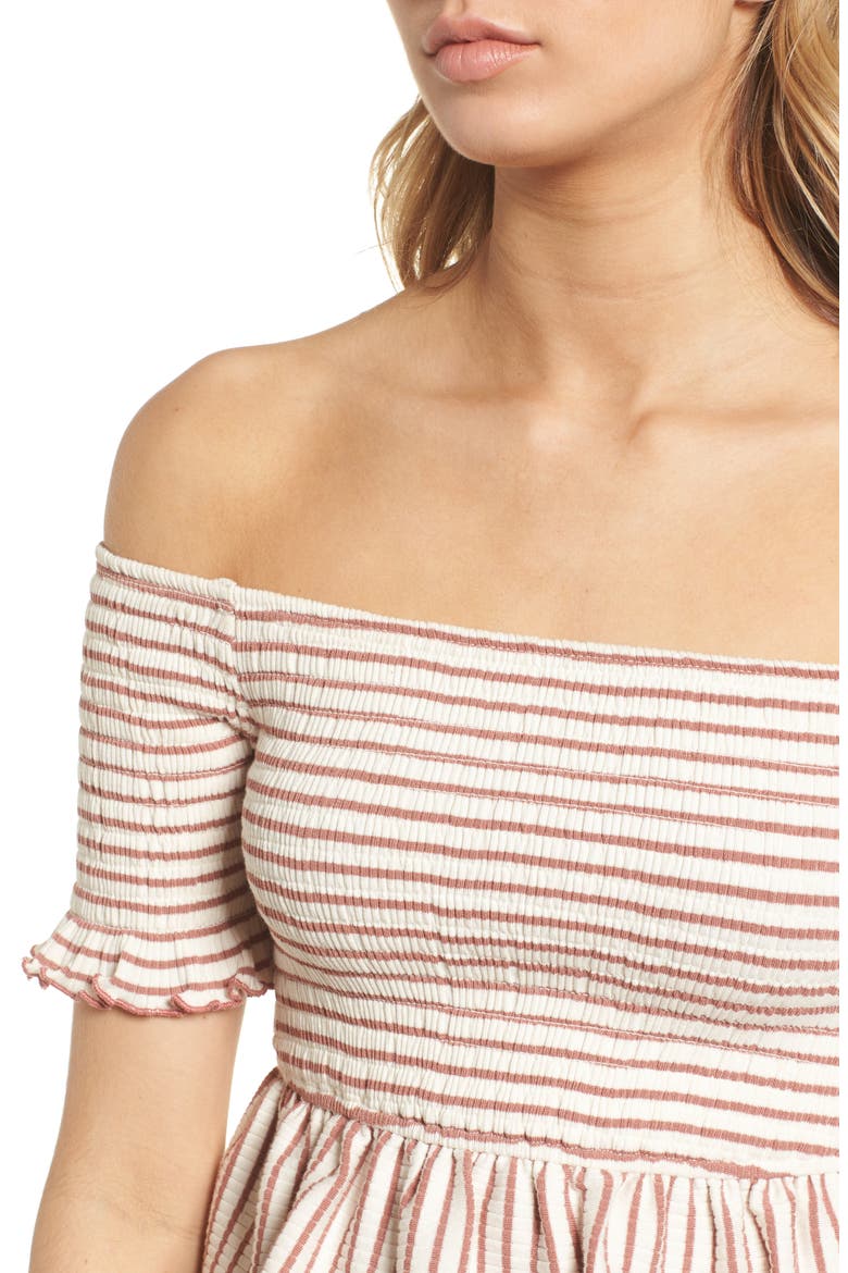 Off the Shoulder Stripe Peplum Top, Alternate, color, ROSE/ IVORY STRIPE
