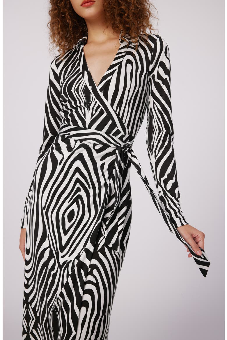 Abigail Zebra Print Long Sleeve Silk Wrap Dress, Alternate, color, ZEBRA IVORY LG