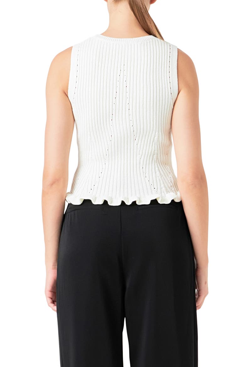 Frill Detail Rib Sleeveless Knit Top, Alternate, color, OFF WHITE