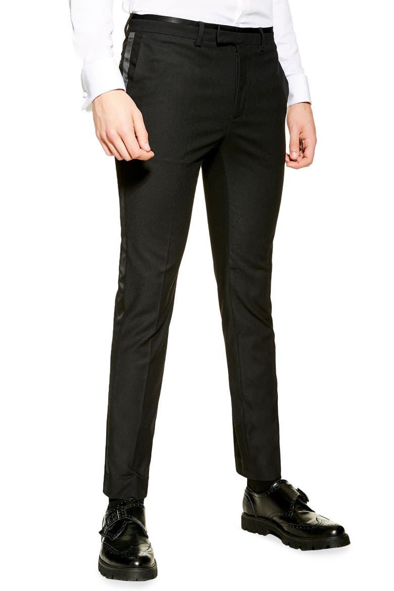 Skinny Fit Tuxedo Trousers, Main, color, BLACK