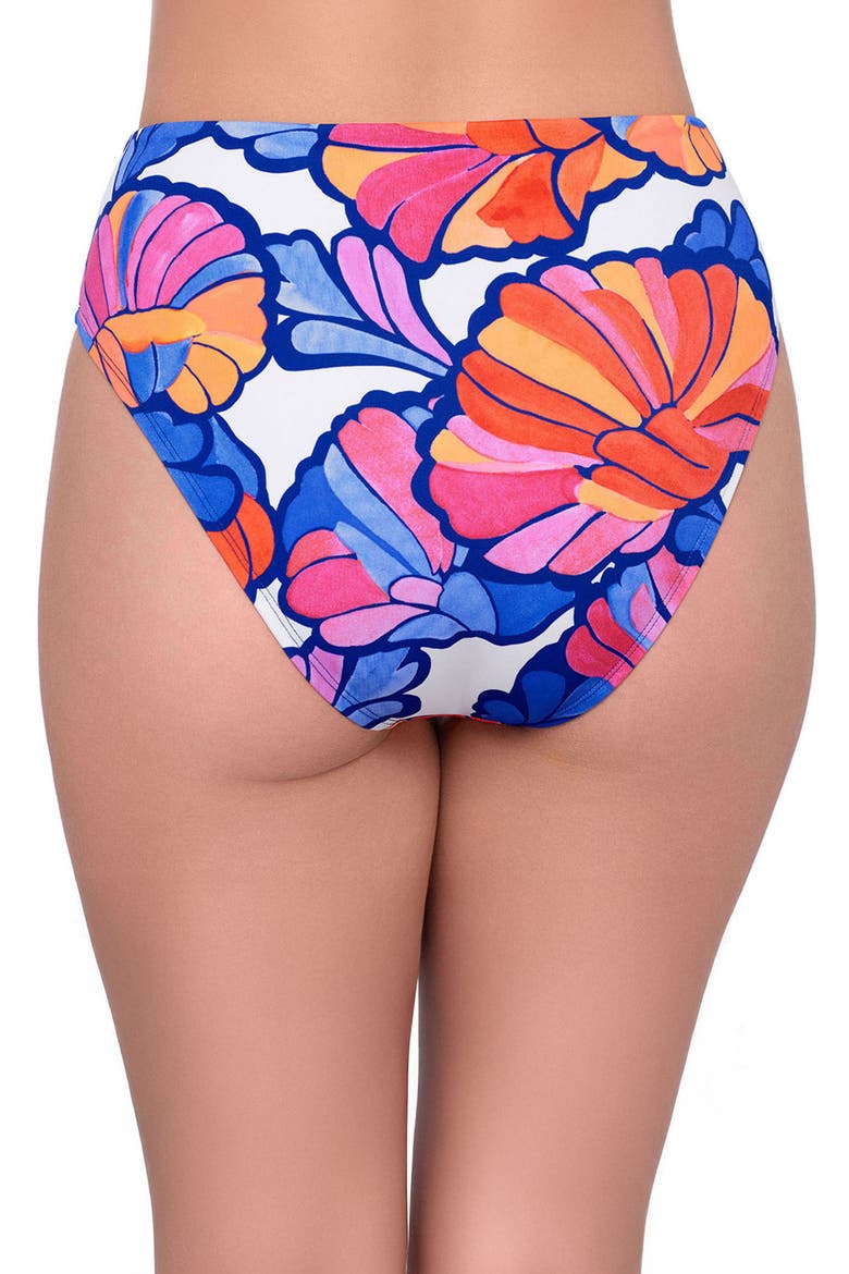 Smoothing and Sculpting High Leg High Rise Swimsuit Bikini Bottoms, Alternate, color, Capri Summer