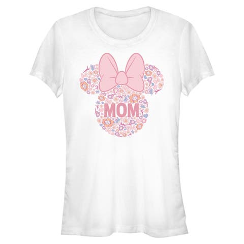 Junior's Minnie Mouse Bow Icon Mom Flower Pattern  Graphic T-Shirt