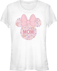 Minnie Mouse Junior's Bow Icon Mom Flower Pattern Short Sleeve Graphic T-Shirt