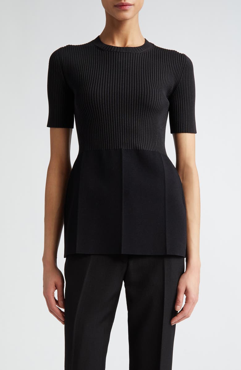 Jil Sander Peplum Rib Crewneck Top, Main, color,