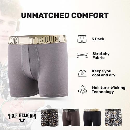 True Religion Boxer Briefs Pack Of 5 In Brown