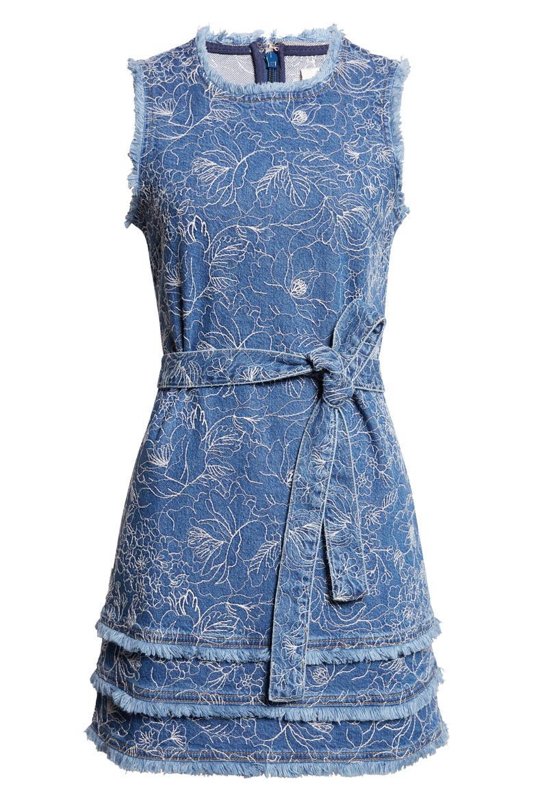 Mindie Floral Embroidery Denim Minidress, Alternate, color, SALT BREEZE/ WHITE