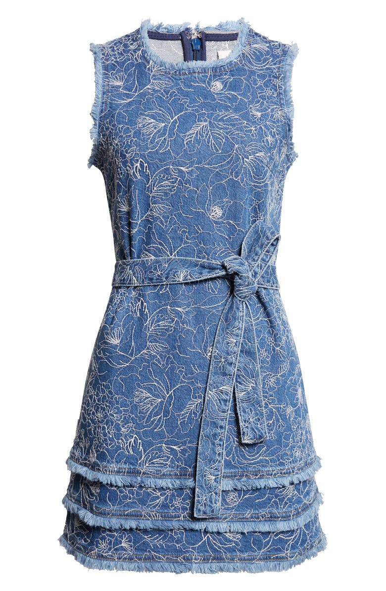 Cinq à Sept Mindie Floral Embroidery Denim Minidress, Alternate, color, Salt Breeze/ White