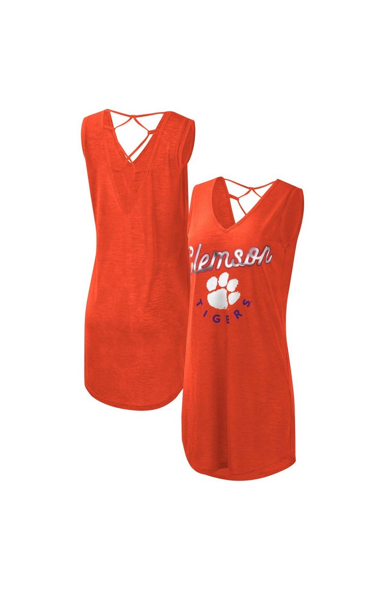 G-III 4HER BY CARL BANKS Women's G-III 4Her by Carl Banks Orange Clemson Tigers Game Time Burnout Cover-Up V-Neck Dress, Main, color, Orange