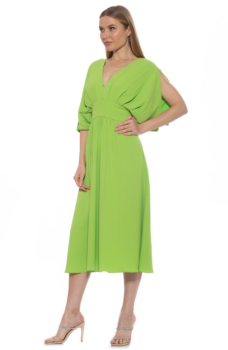 Alexia Admor August Draped Sleeve Fit & Flare Midi Dress, Alternate, color, Sweet Pea