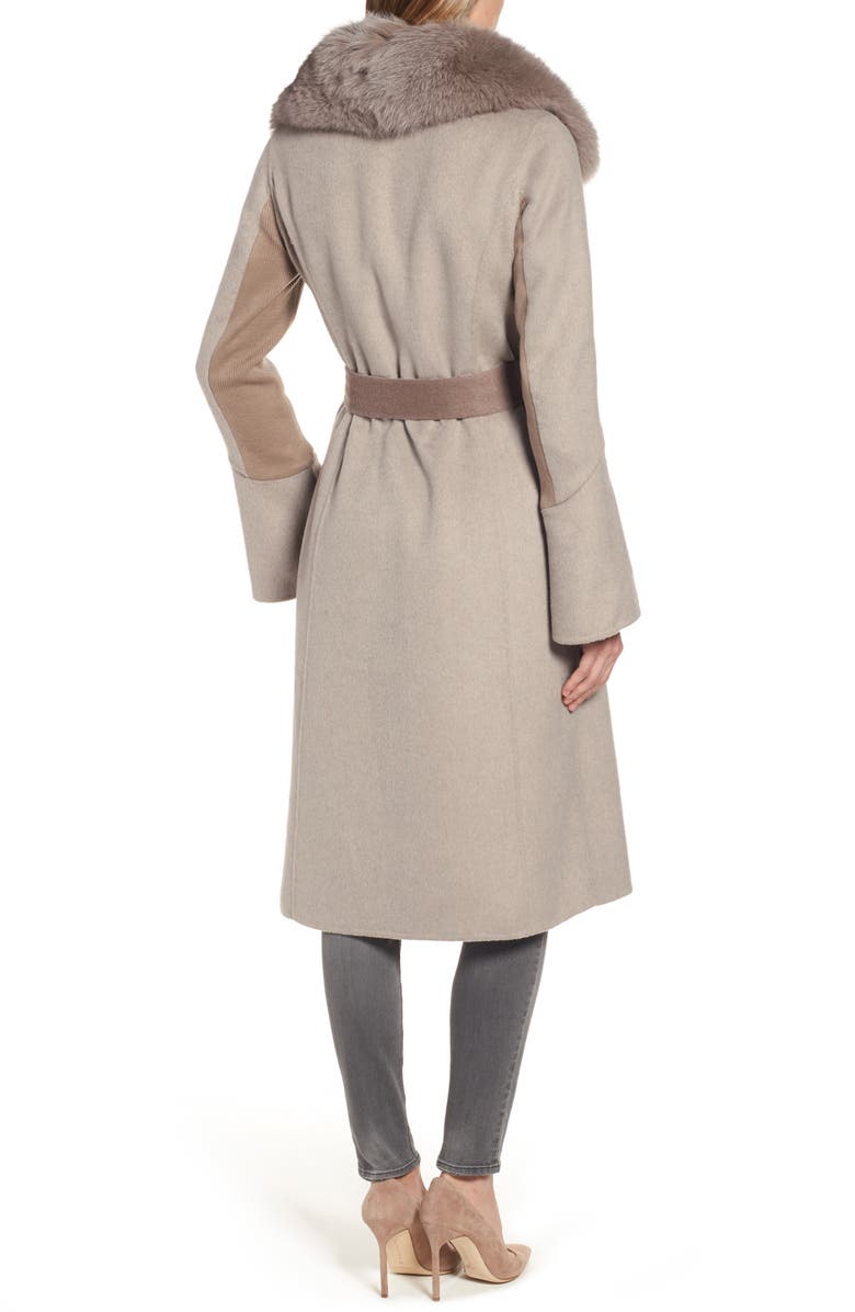 Elie Tahari Annabelle Genuine Fox Fur Trim Double Face Long Wrap Coat, Alternate, color, 