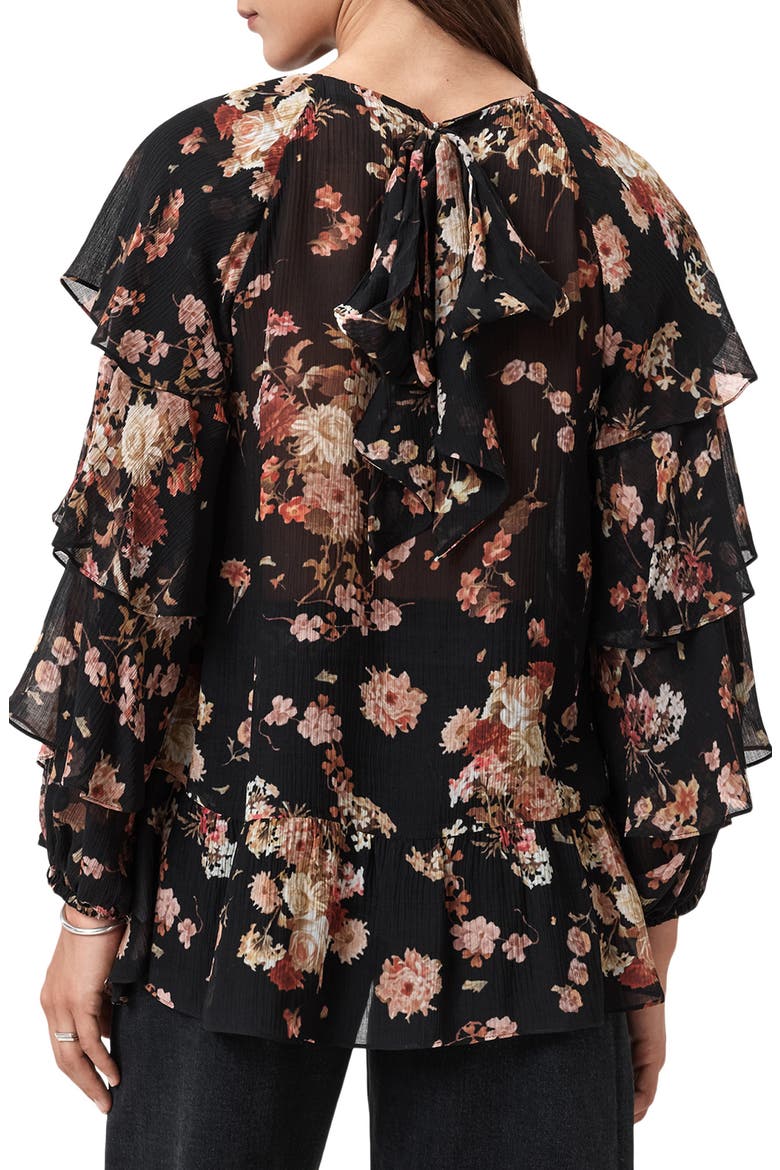Lissie Floral Print Ruffle Top, Alternate, color, ARMADA BLACK