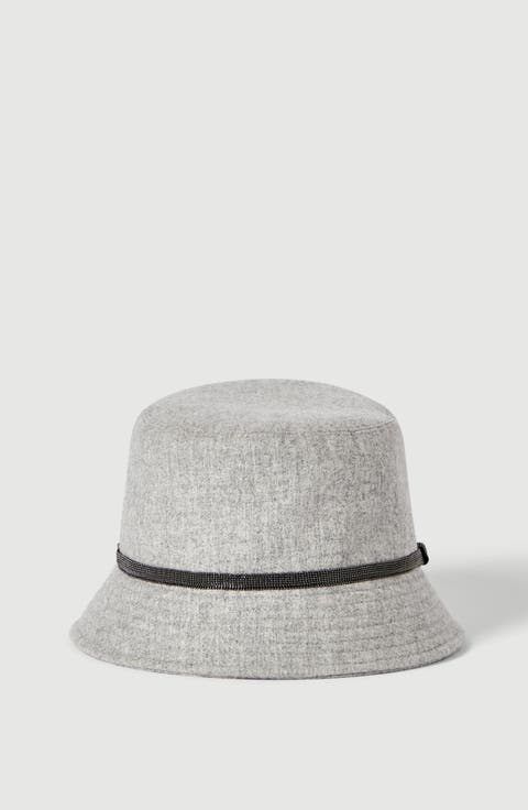 Virgin wool and cashmere flannel bucket hat with shiny band