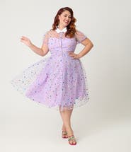 Unique Vintage Plus Size 1950s Short Sleeve Collared Hollie Swing Dress