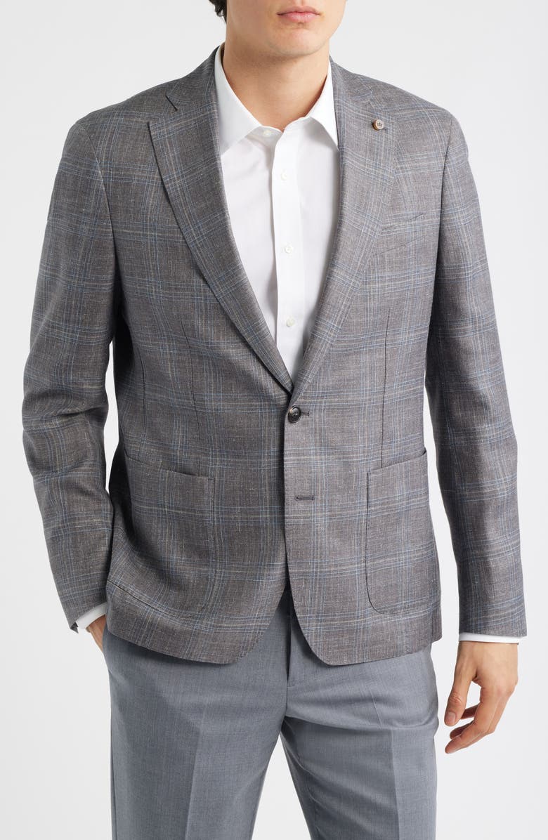 Peter Millar Crown Crafted Pearce Tailored Fit Plaid Soft Sport Coat, Main, color, Espresso