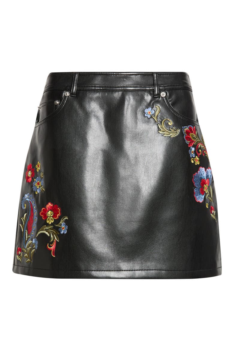 Floral Ember Keke Embroidered Faux Leather Miniskirt, Alternate, color, BLACK MULTI