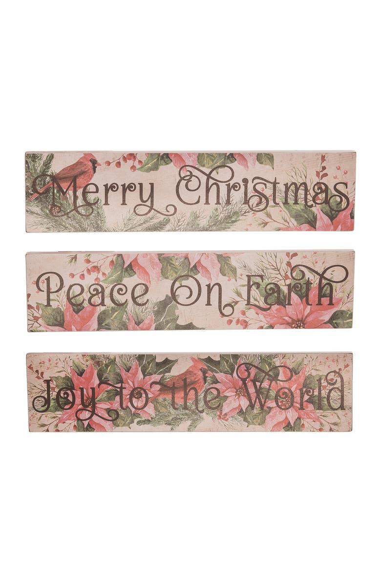 Transpac MDF Christmas Plank Sign Set of 3 Home Decorations, Main, color, Multi
