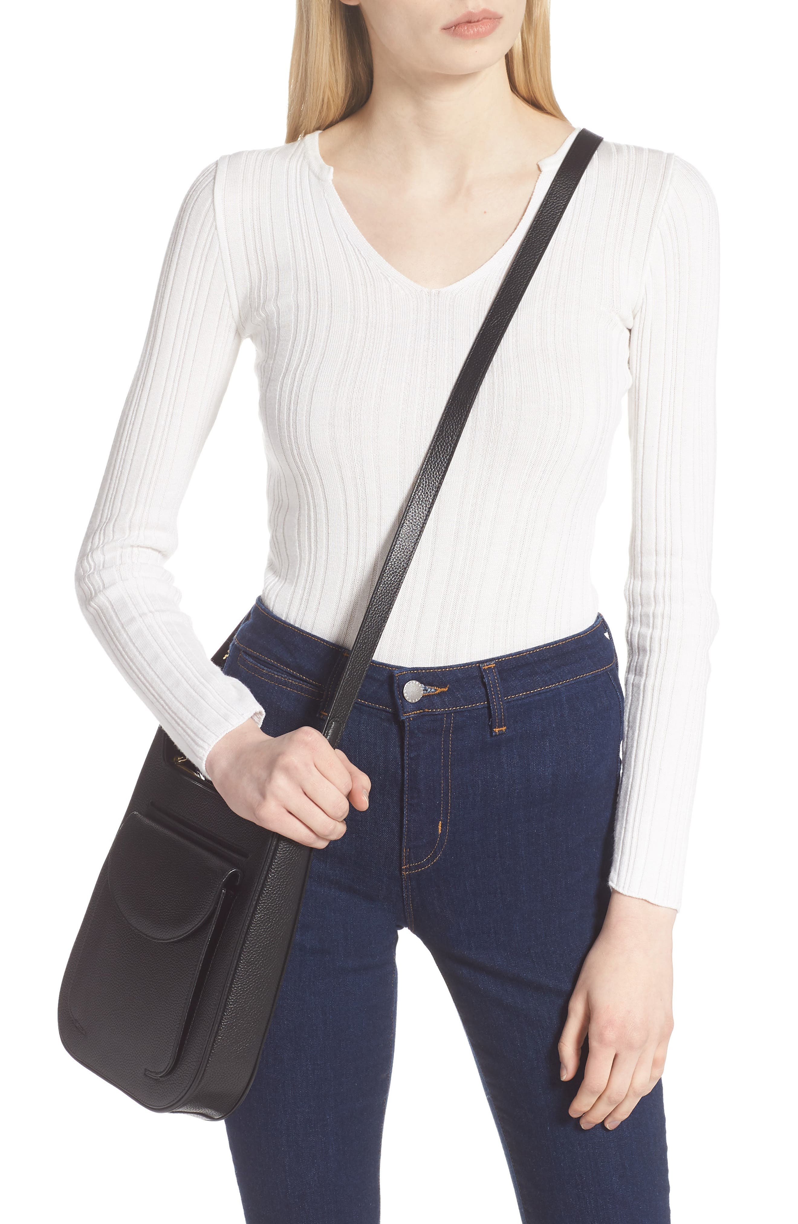 Emma Leather Crossbody Bag, Alternate, color, BLACK