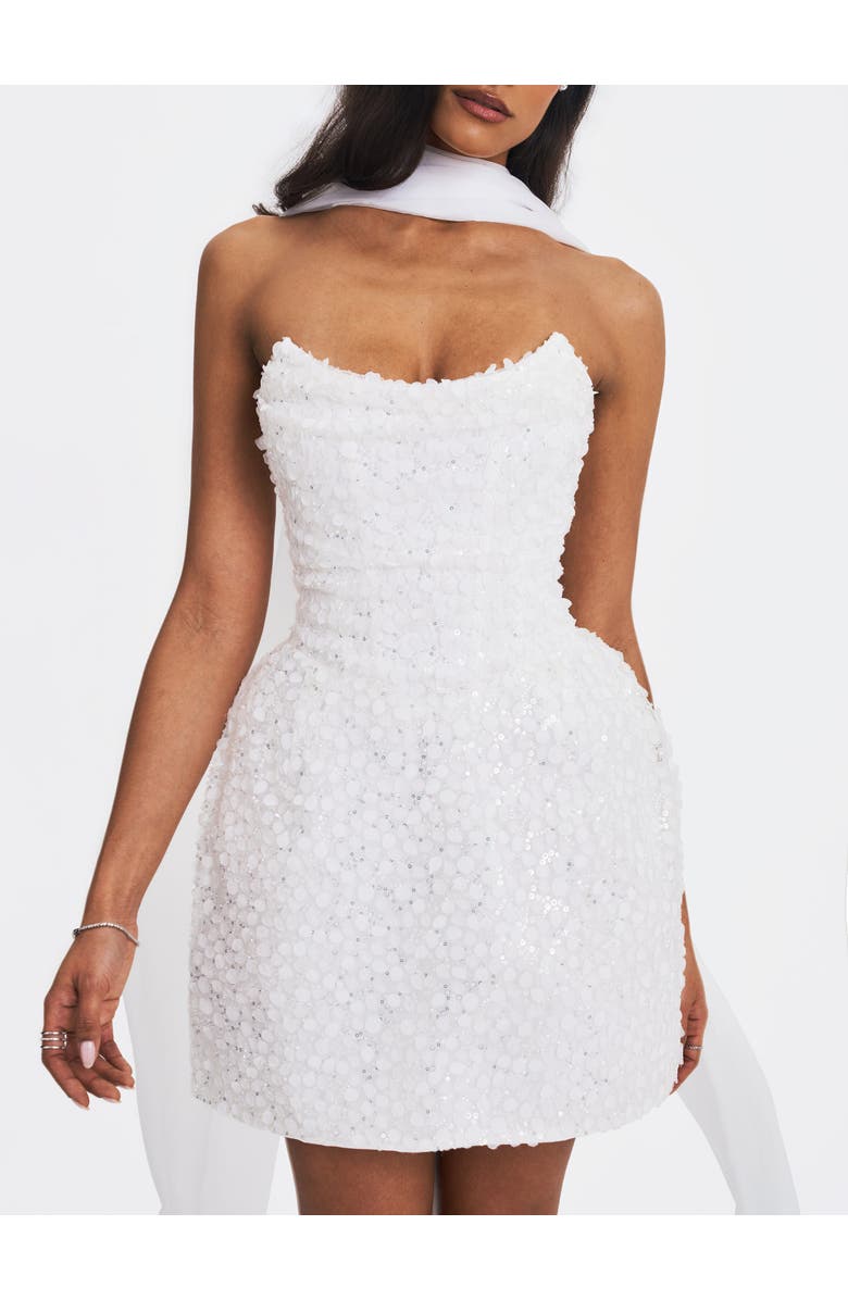 Miss Circle Tressa Beaded Mesh Strapless Mini Dress, Alternate, color, White