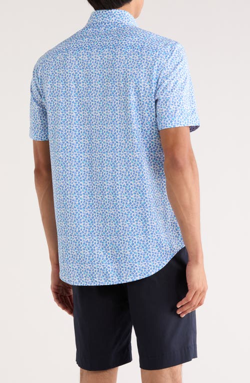 Bugatchi Miles Short Sleeve 8-way Stretch Ooohcotton® Button-up Shirt In Blue