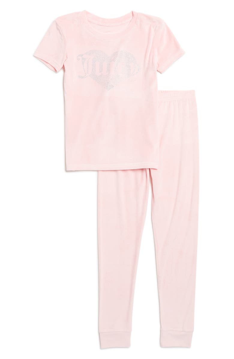 Juicy Couture Kids' Logo Fitted Velvet Long Pajamas, Main, color, 