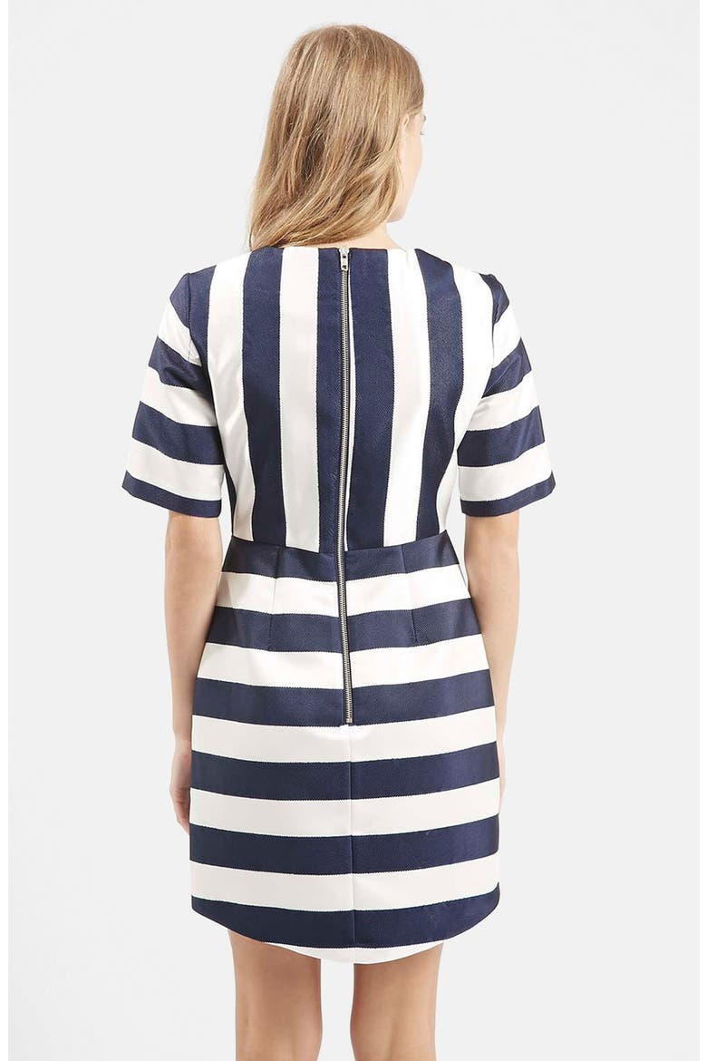 Twill & Satin Stripe Dress, Alternate, color, NAVY BLUE MULTI